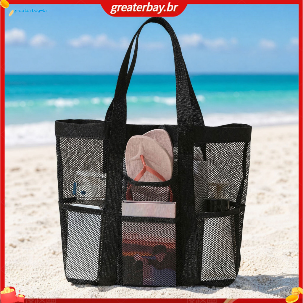Large Mesh Beach Bag Foldable Sandproof Dirt-resistant Tote for Swimming Pool Fitness Travel Spacious Lightweight Portab