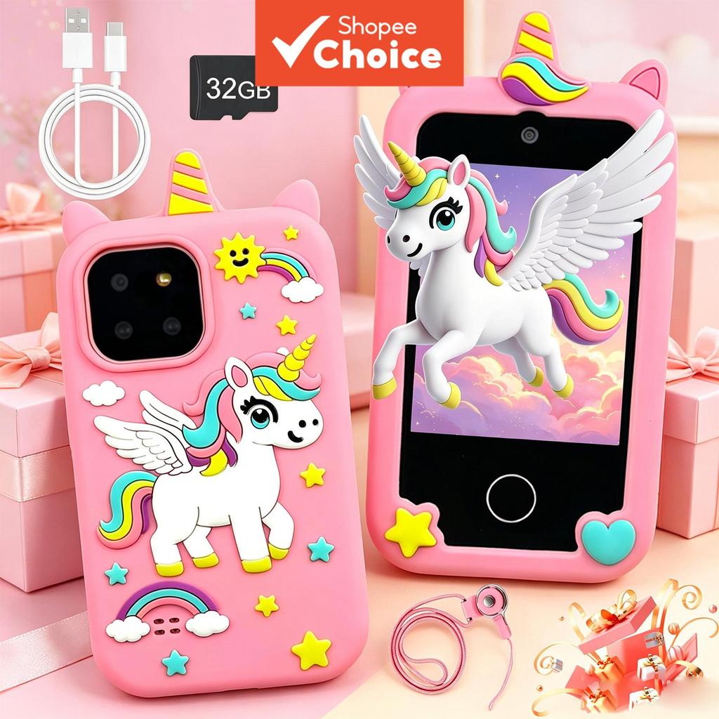 Smartphone de Faz de Conta para Crianças 32GB, Câmera Dupla, Registra Momentos da Infância, Capa de Silicone Macia,