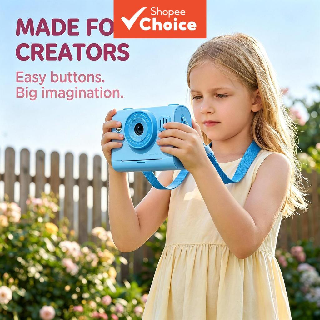 Câmera Instantânea Infantil Mini Filmadora 1080P HD Sem Tinta Térmica com Tela LCD, 28 Efeitos, 15 Filtros, Brinquedo