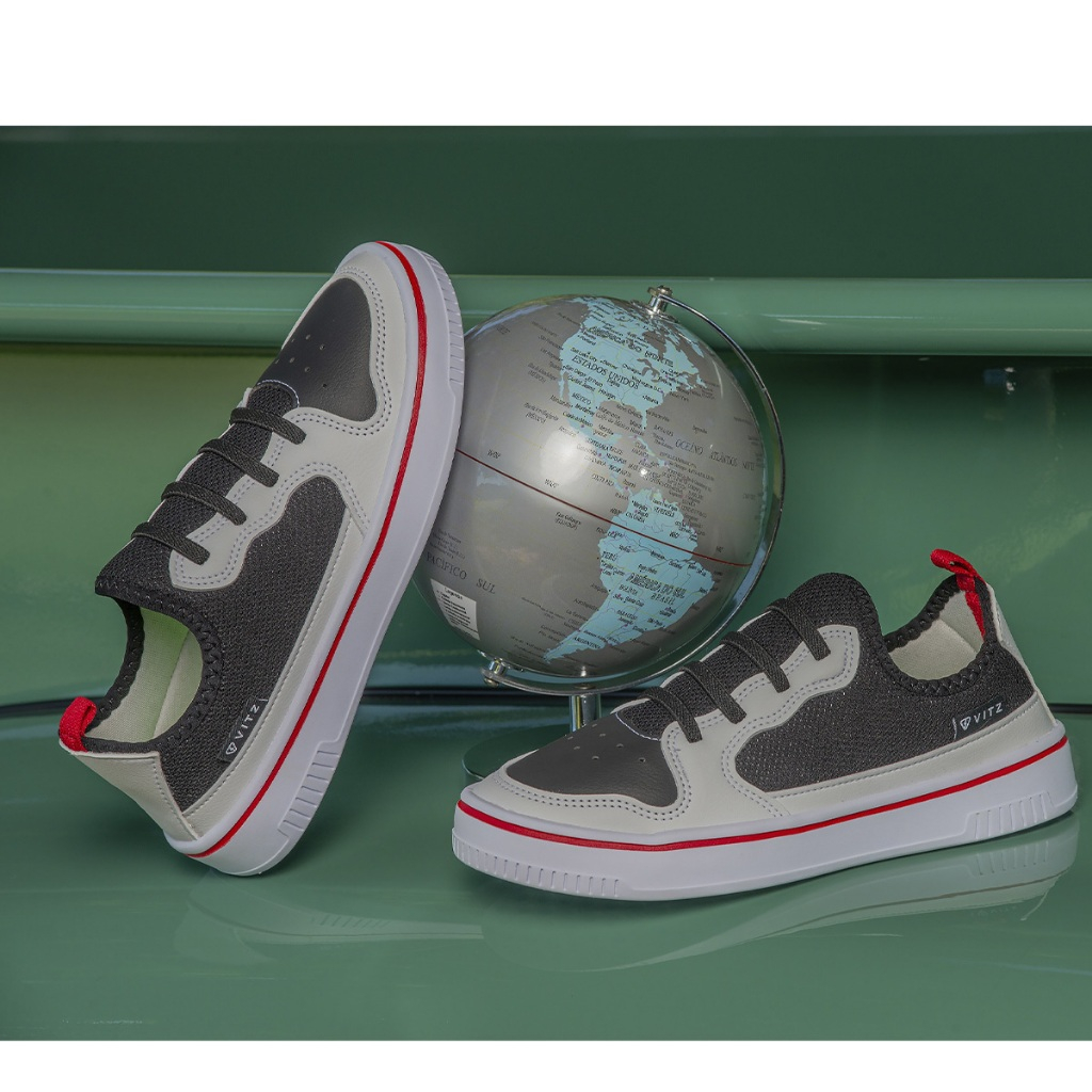 Tênis Infantil Menino Fly Vitz Preto/Branco Casual Moderno Calce Fácil