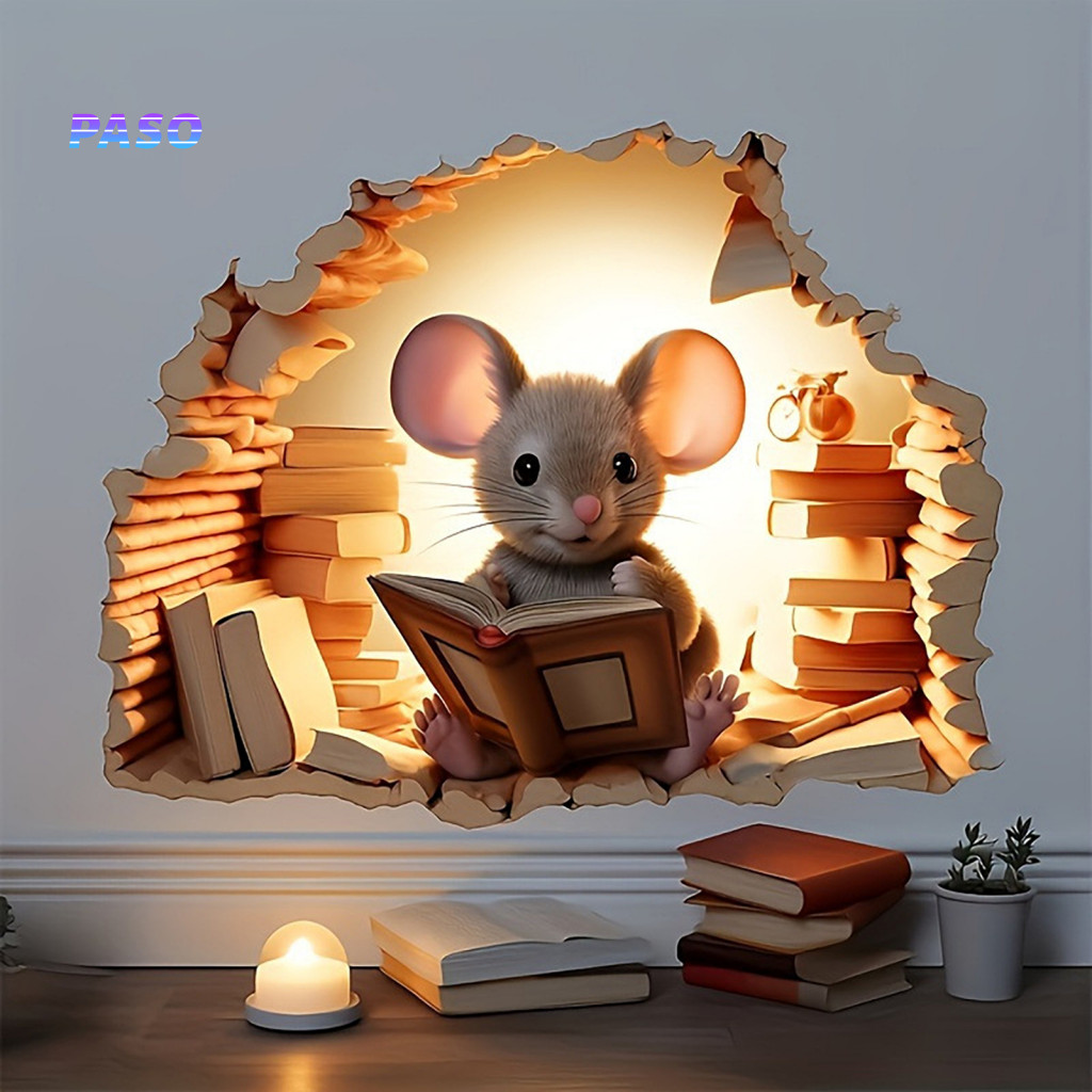 Self Adhesive Wall Decals Bathroom Cabinet Decoration Christmas 3d Mouse Hole Cute Self-adhesive Break-through Stickers