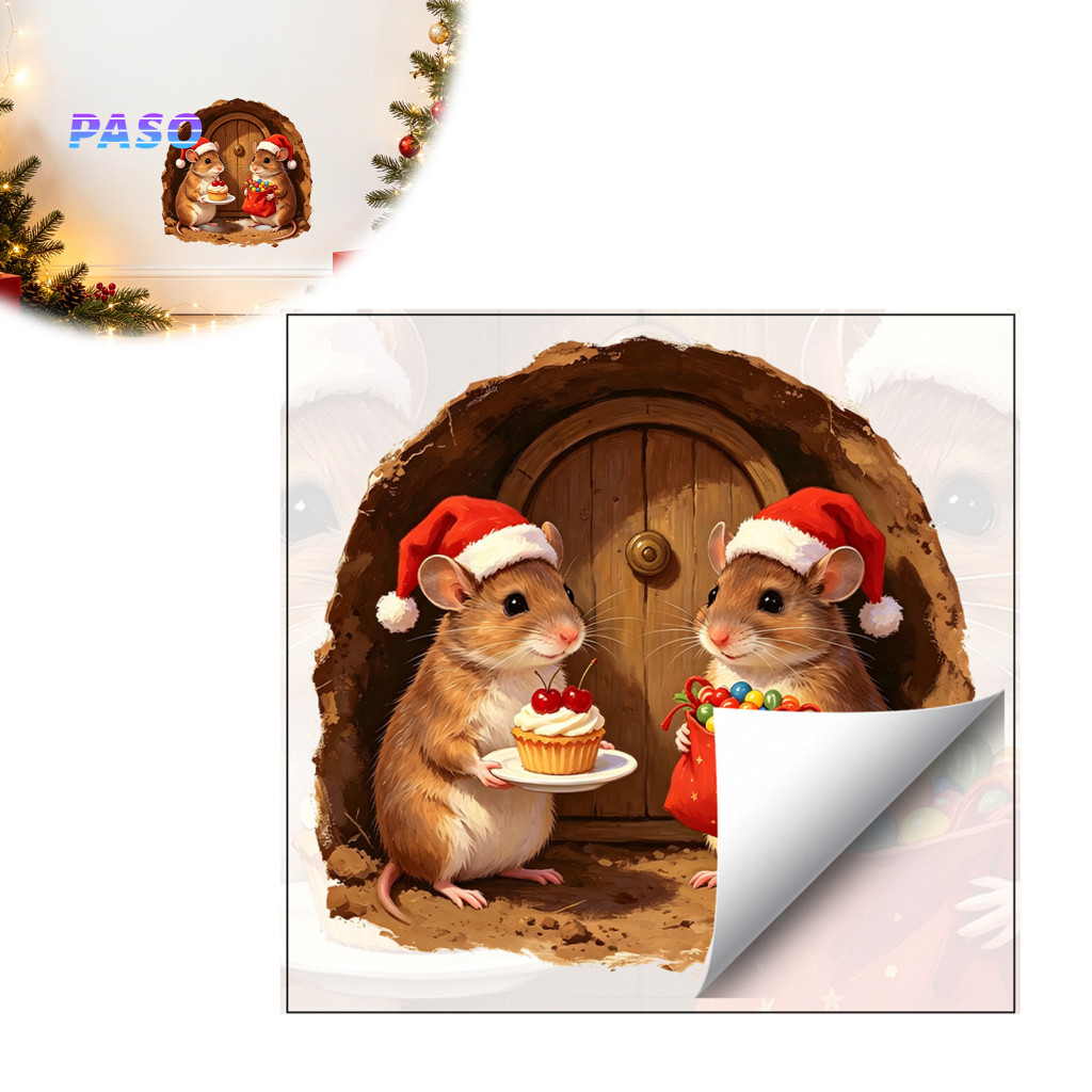 Christmas Wall Stickers Realistic Art 3d Mouse Hole Sticker Santa Decal Waterproof Pvc Holiday Decor for Home Window Bat