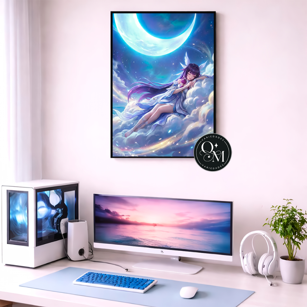 Quadro Decorativo Casa Jogo Genshin Impact Columbina Deusa Lua Nuvens Varios Tamanhos Modelos 1 Peça