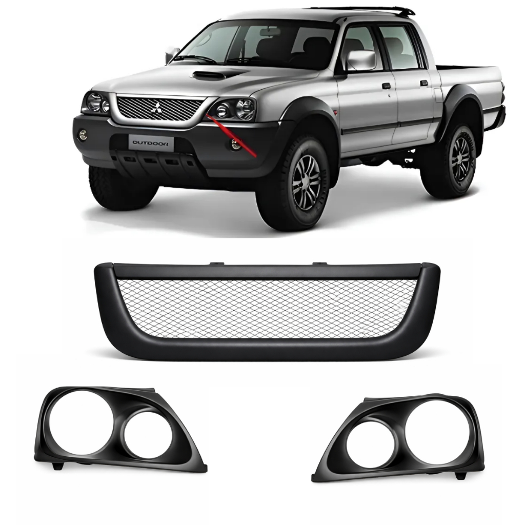Grade Dianteira + Par De Moldura Aro Farol L200 Sport