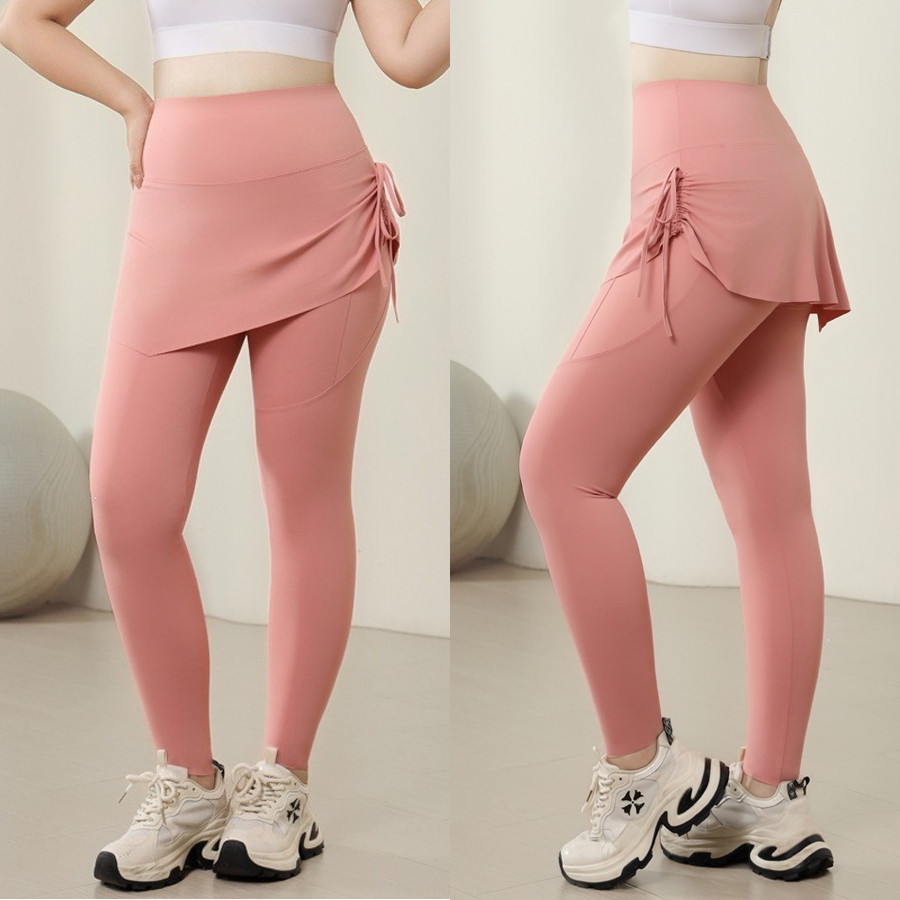 Mulheres Cintura Alta Esportes Yoga Leggings Saia Bolso Correndo Jogging M-4XL