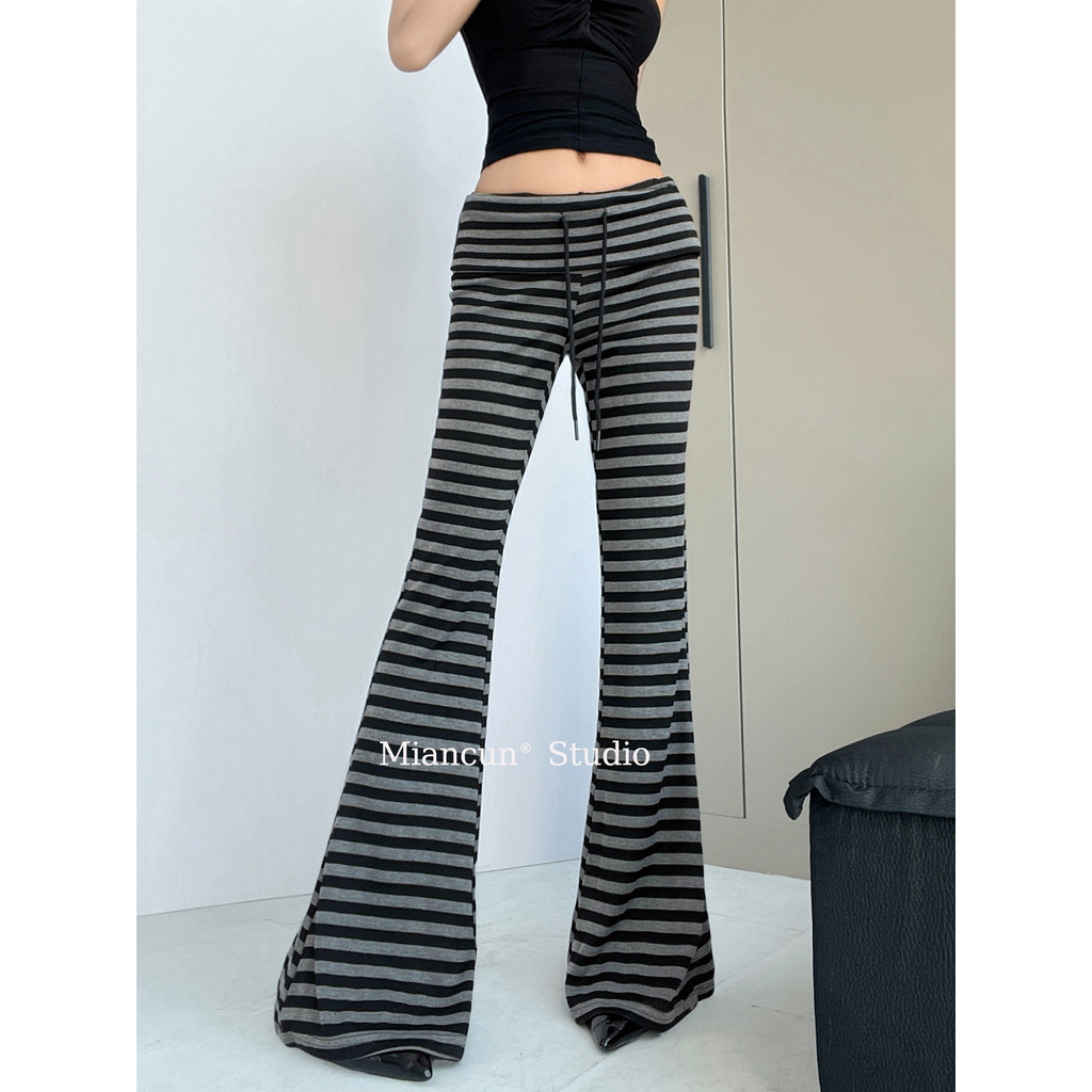 Algodão aldeia esportes Yoga Jogging pele-penhar Flip-cintura preto cinza listrado calças ligeiramente Drape magro cintu