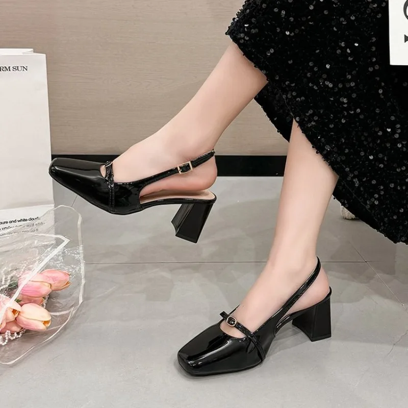 2026 Spring Chunky High Heels Women Jane Shoes Elegant Beige Square Toe Party Dress Sandals Female Pumps
