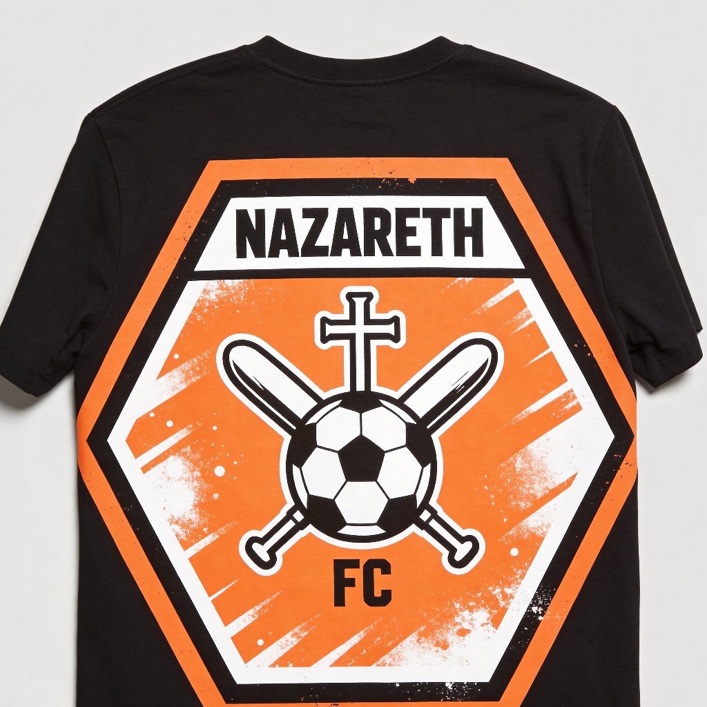 Unisex Nazareth FC Soccer Cross Sport Faith Back Print T-Shirt