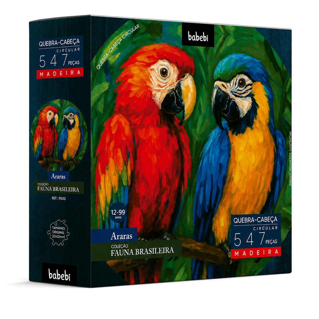 Quebra Cabeça Araras 547 Peças Madeira Puzzle Circular Brasil Fauna Animal - Babebi