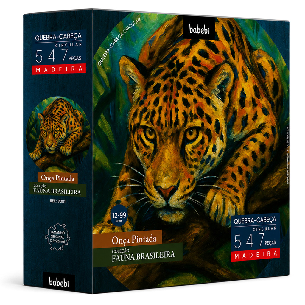 Quebra Cabeça Onça Pintada 547 Peças Madeira Puzzle Circular Brasil Fauna Animal - Babebi