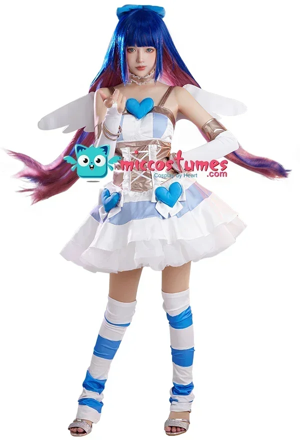 Miccostumes Women Stocking Angel Cosplay Costume Dress Wing with Fullset Accessories for Halloween Cosplay Costumes
