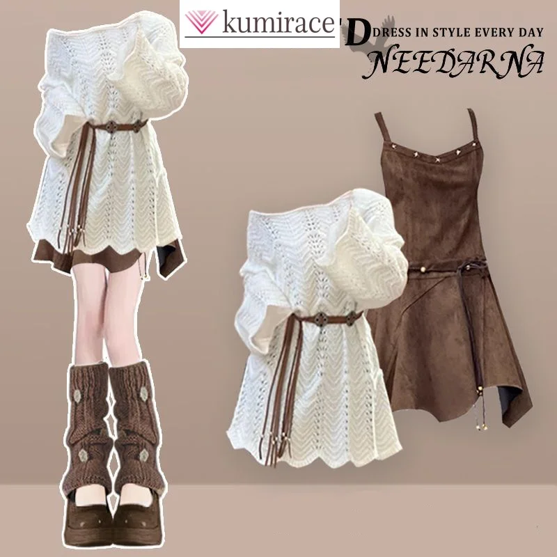 Hollow Out Design Slimming Top Retro Camisole Dress Two-piece Set Elegant Women's Pants Set Summer Outfits