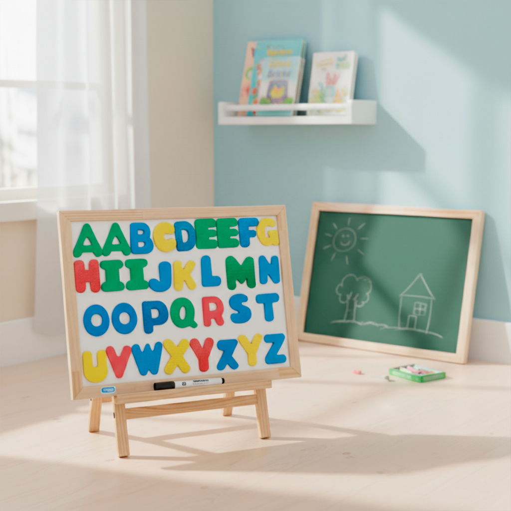 Lousa Magnética Infantil 3 em 1 40x30cm Quadro Branco Negro Educativo Brinquedo com Letras Alfabeto