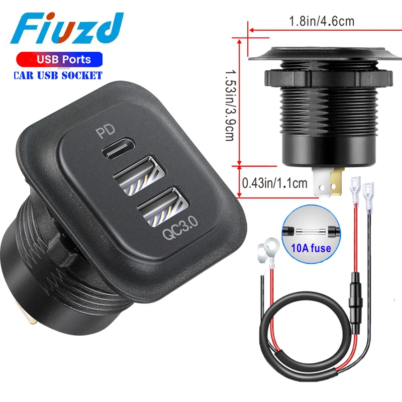 12V/24V Outlet usb socket in the car quick charge pd 3.0 car charger for Motorcycle Boat Marine Truck ATV