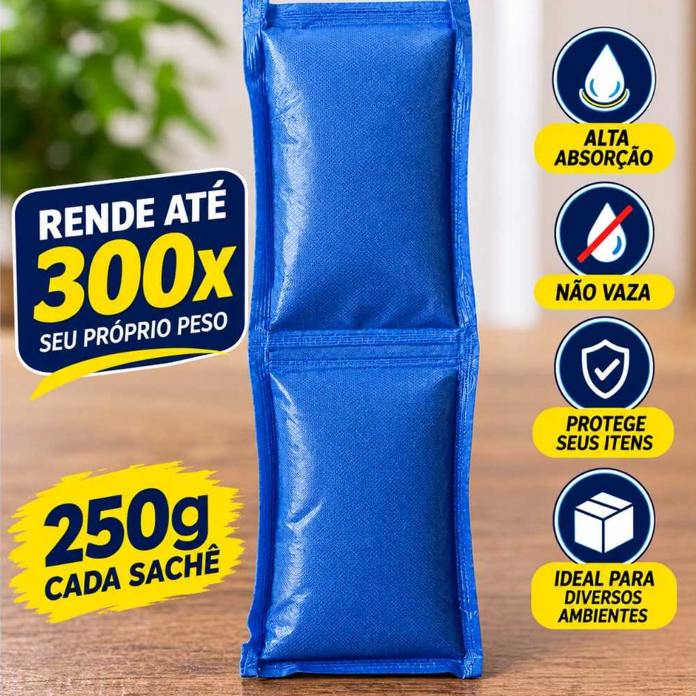 Dessecante Anti Umidade Anti Mofo DRY BOX Cloreto De Cálcio 500g - Tira com 2 sachês de 250g - GRF