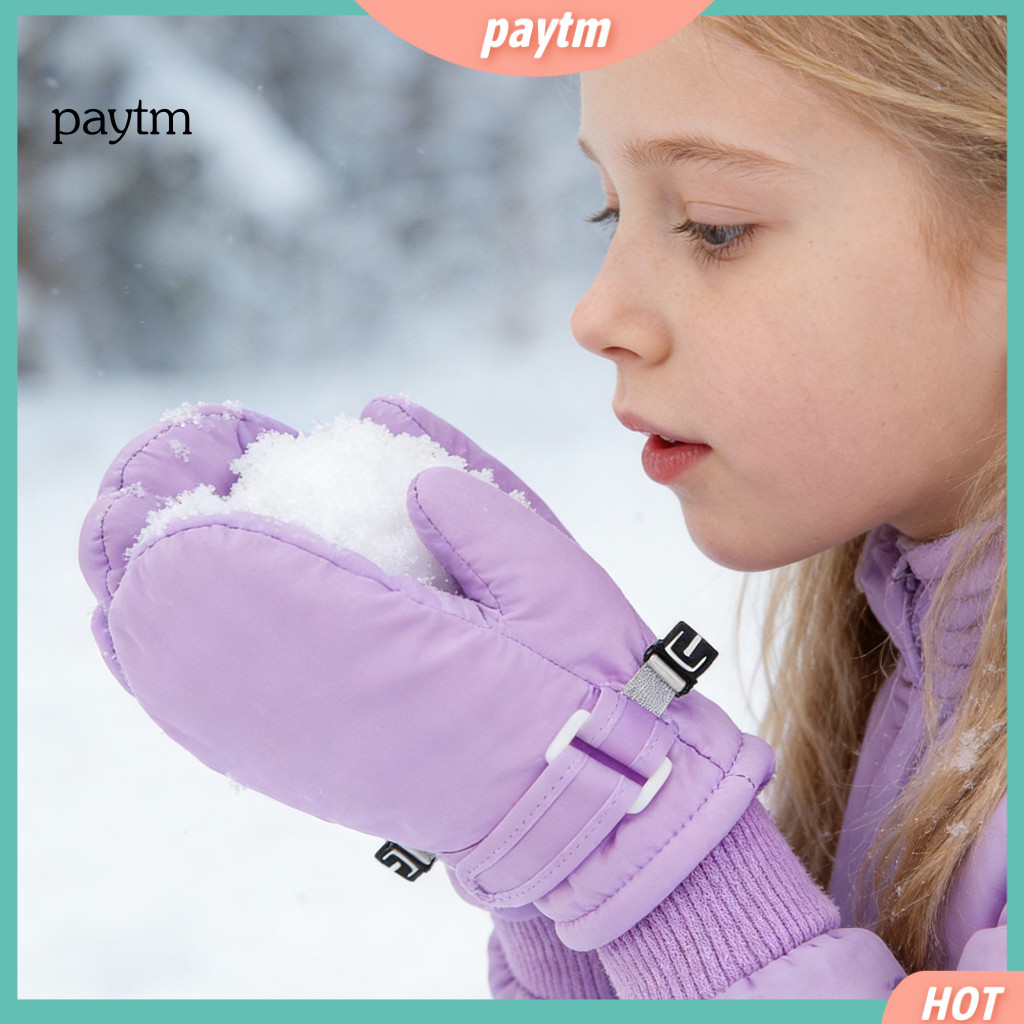 Children Ski Gloves Kids Winter Waterproof – Soft Fleece Lining Windproof Adjustable Strap Durable Threaded Design War