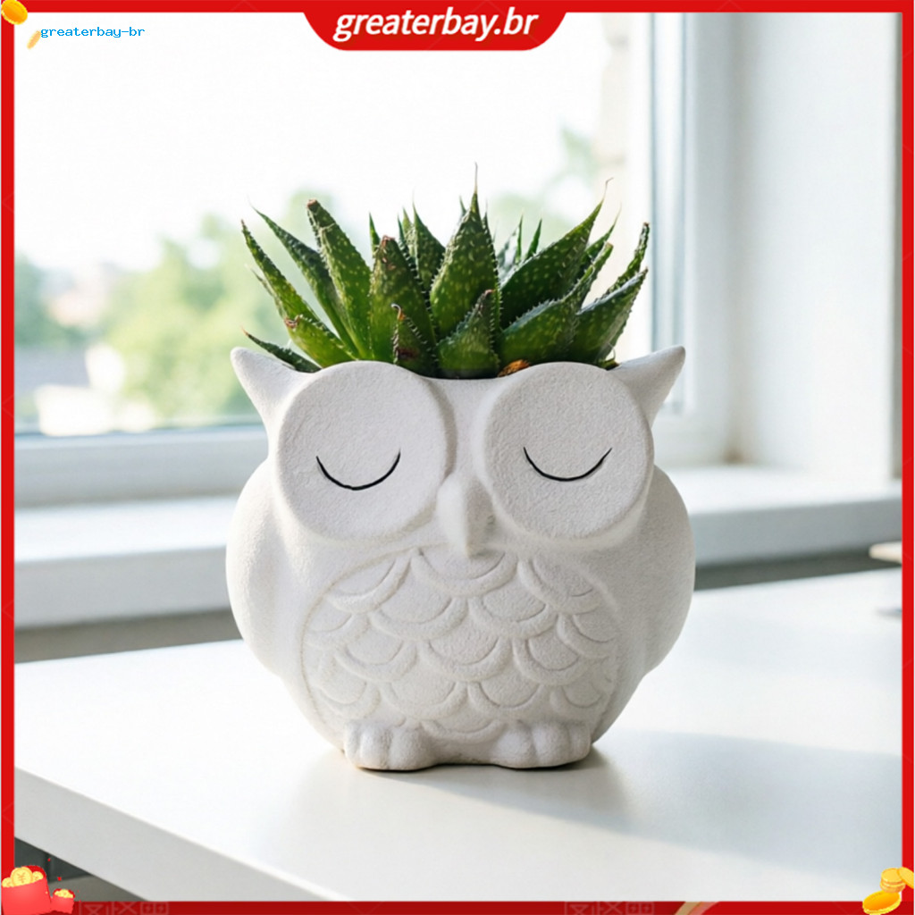 Cute Owl Ceramic Planter with Drainage Hole – Small Decorative Pot for Succulents Aloe Home Office Desktop Garden Perf