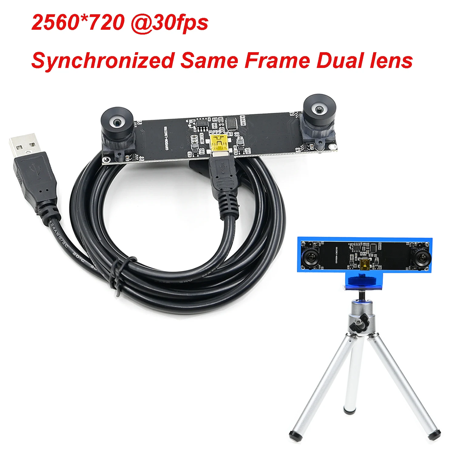 3D Stereo VR Camera Module Synchronized Same Frame Dual Lens USB Webcam 2560*720 30fps For Windows Linux Android Raspberry Pi