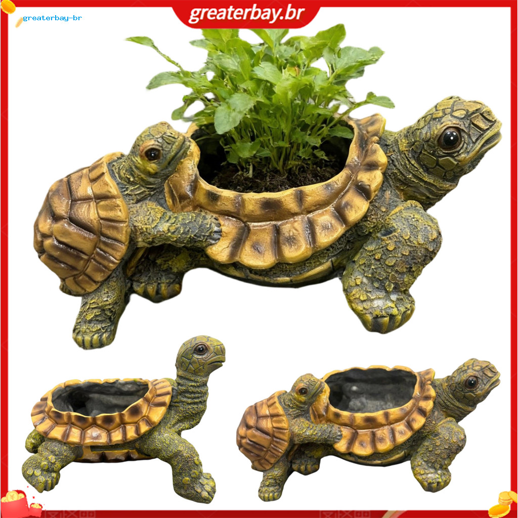 Small Turtle Resin Planter with Drainage Holes – Cute Shaped Flower Pot for Cacti Succulents Office Home Desktop Decor