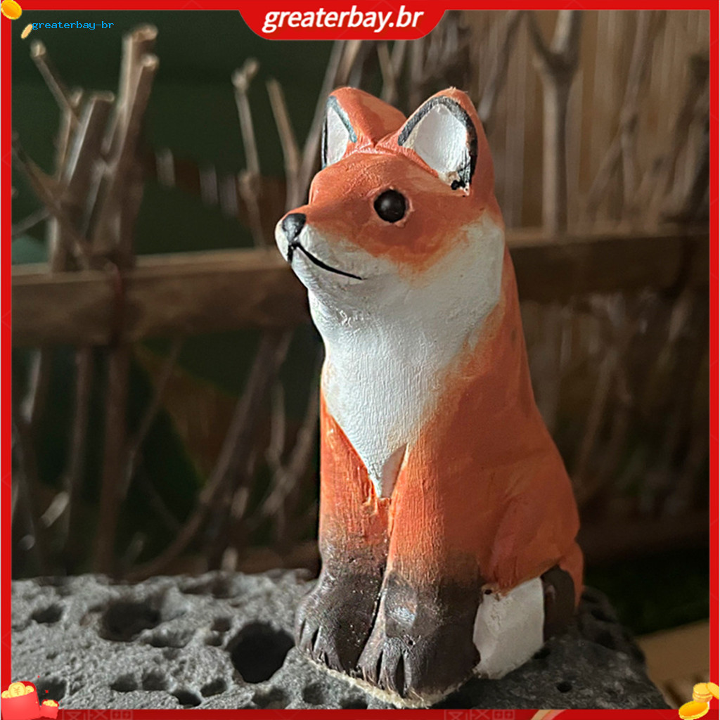 Hand Carved Wooden Fox Figurine – Small Forest Sculpture Cute Desktop Ornament for Home Office Table Shelf Decor Perfe