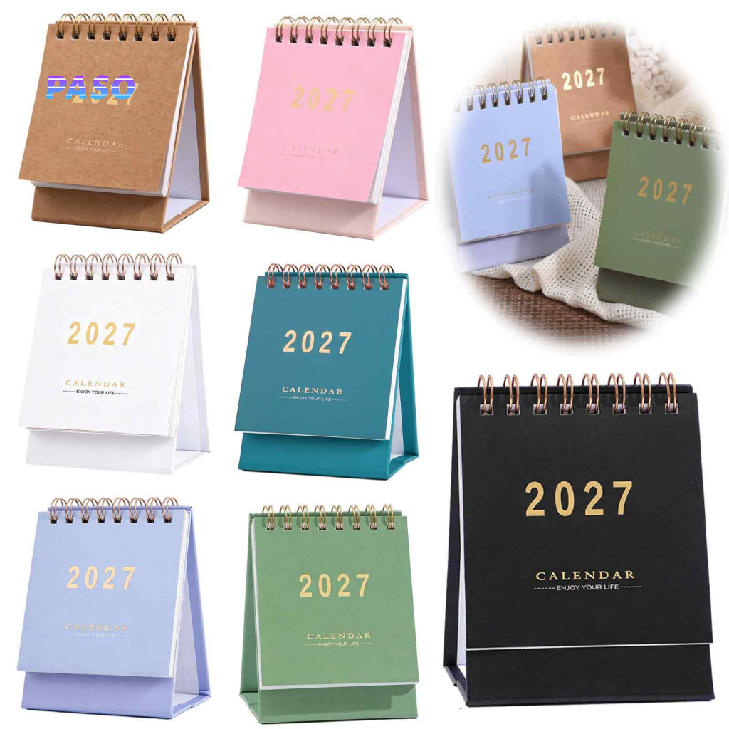 Small Desk Calendar 2027 2028 Decorative Desktop Gift Minimalist English with Gold Foil Cover Thick Paper 18-month Plann