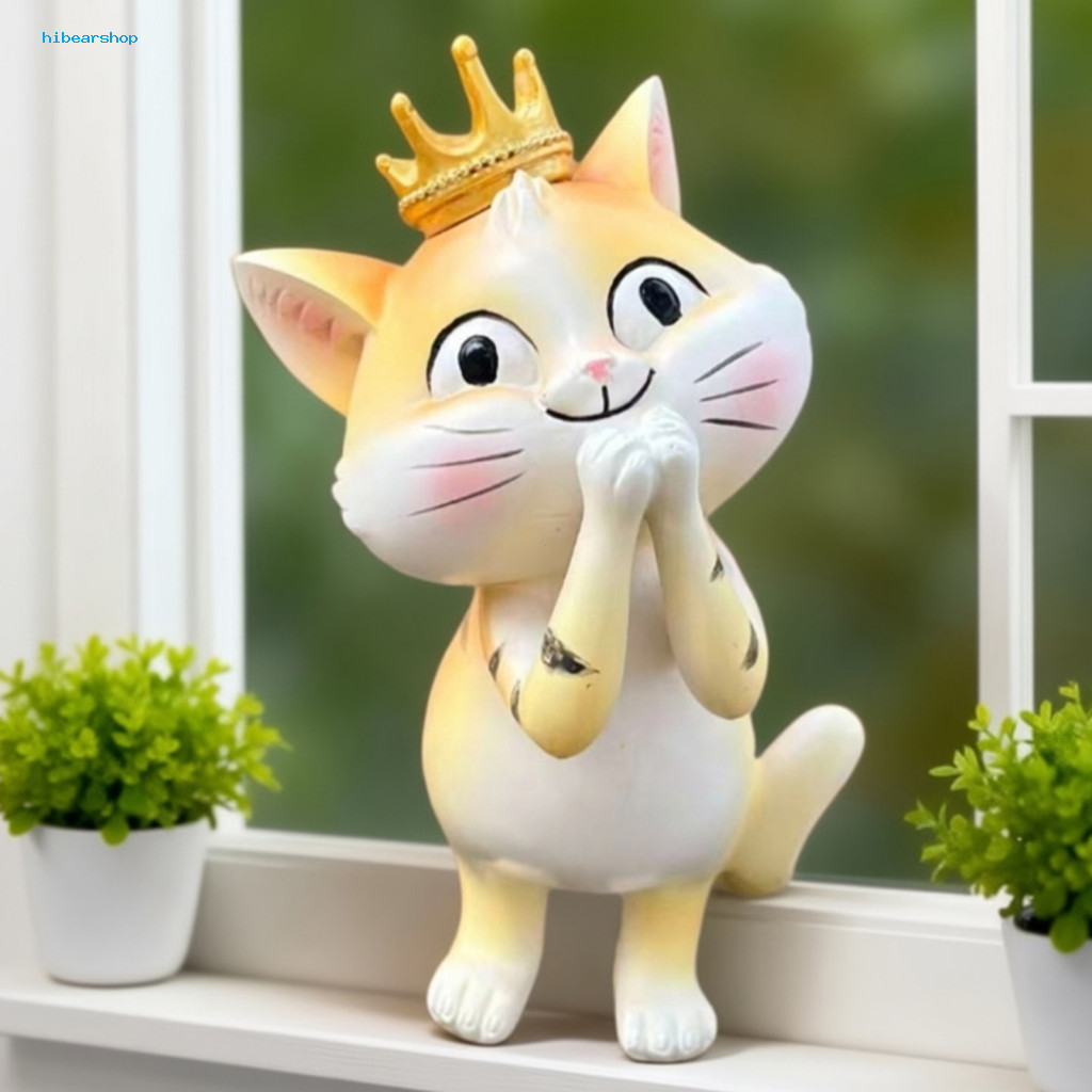 Cute Cat Ornament Small Resin Figurine with Crown – Cartoon Desktop for Home Office Car Decor Perfect Gift for Lovers