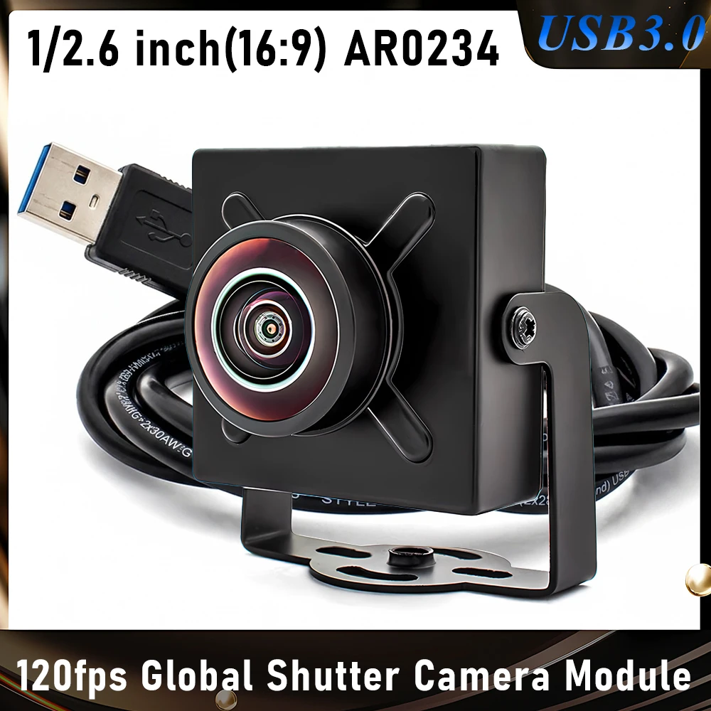 2.3MP 120FPS Global Shutter USB 3.0 Camera AR0234 Sensor High Speed Machine Vision Webcam Distortionless M12 Lens Metal Case