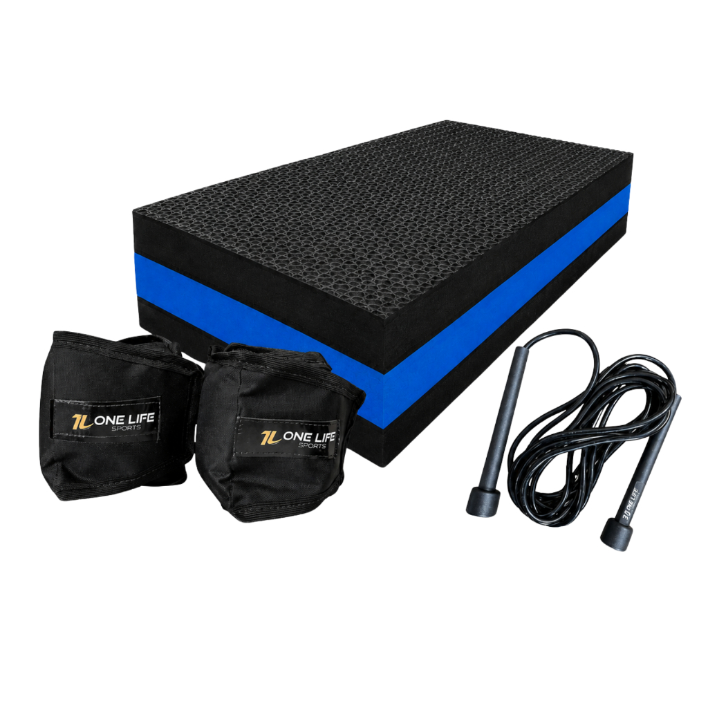 Kit Academia com Caneleira 4kg + Step + Corda – Força | Cardio