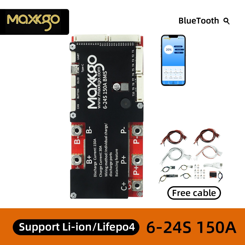 Sistema De Gerenciamento De Bateria MAXKGO Smart BMS 6-24S 150A , Suporte De Íon-Lítio/LiFePO4 , Controle De APP , Displ