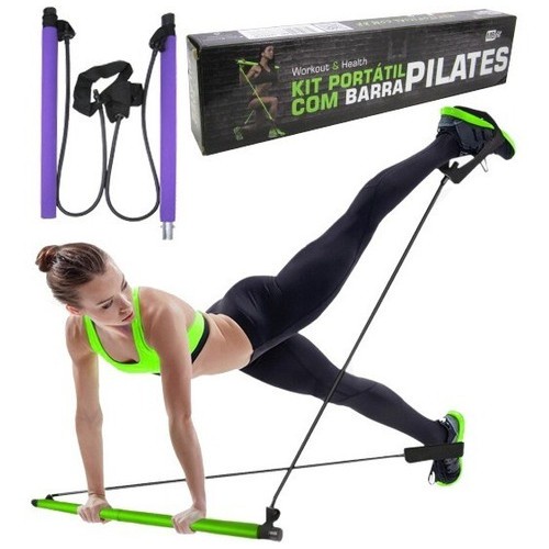 Kit Barra De Pilates Portátil Exercício Casa Pernas Glúteos Yoga Treino Crossfit Musculação Academia Fortalecimento