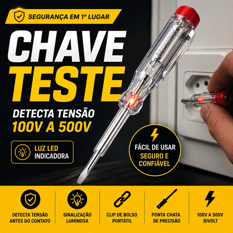 Chave Teste Detector de Tensão 100V a 500V 140mm Caneta Testadora Elétrica Profissional