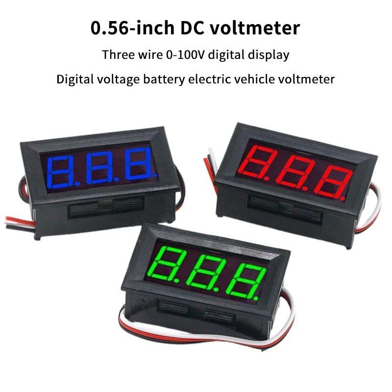 Voltímetro DC de três fios de 0,56 polegadas, 0-100V, medidor de tensão digital LED, testador de painel para carro, barc