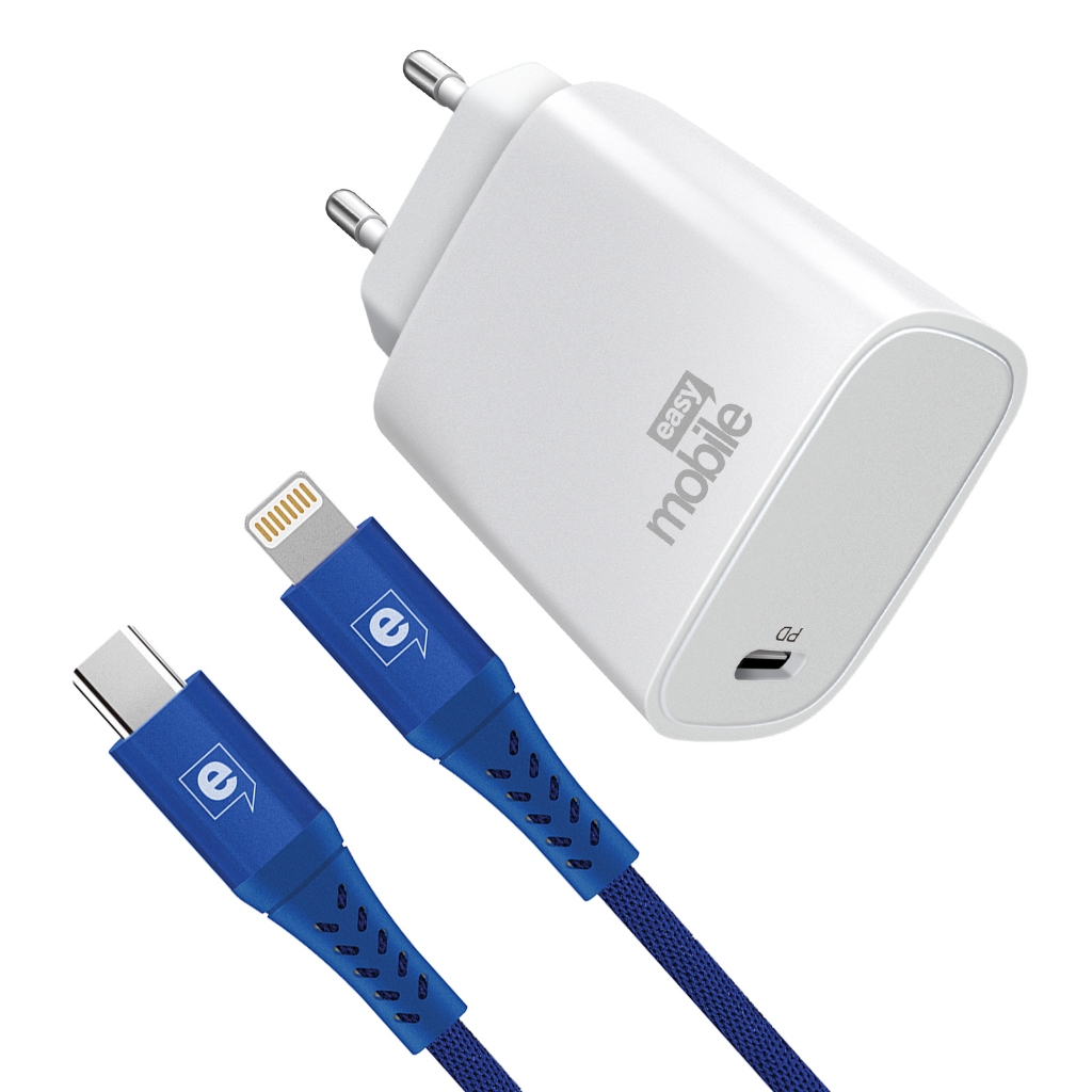 Kit Carregador iPhone com Cabo USB-C Lightning MFi, 25W Power Delivery, Carrega 50% em 30 min, 1,5 metro Easy Mobile