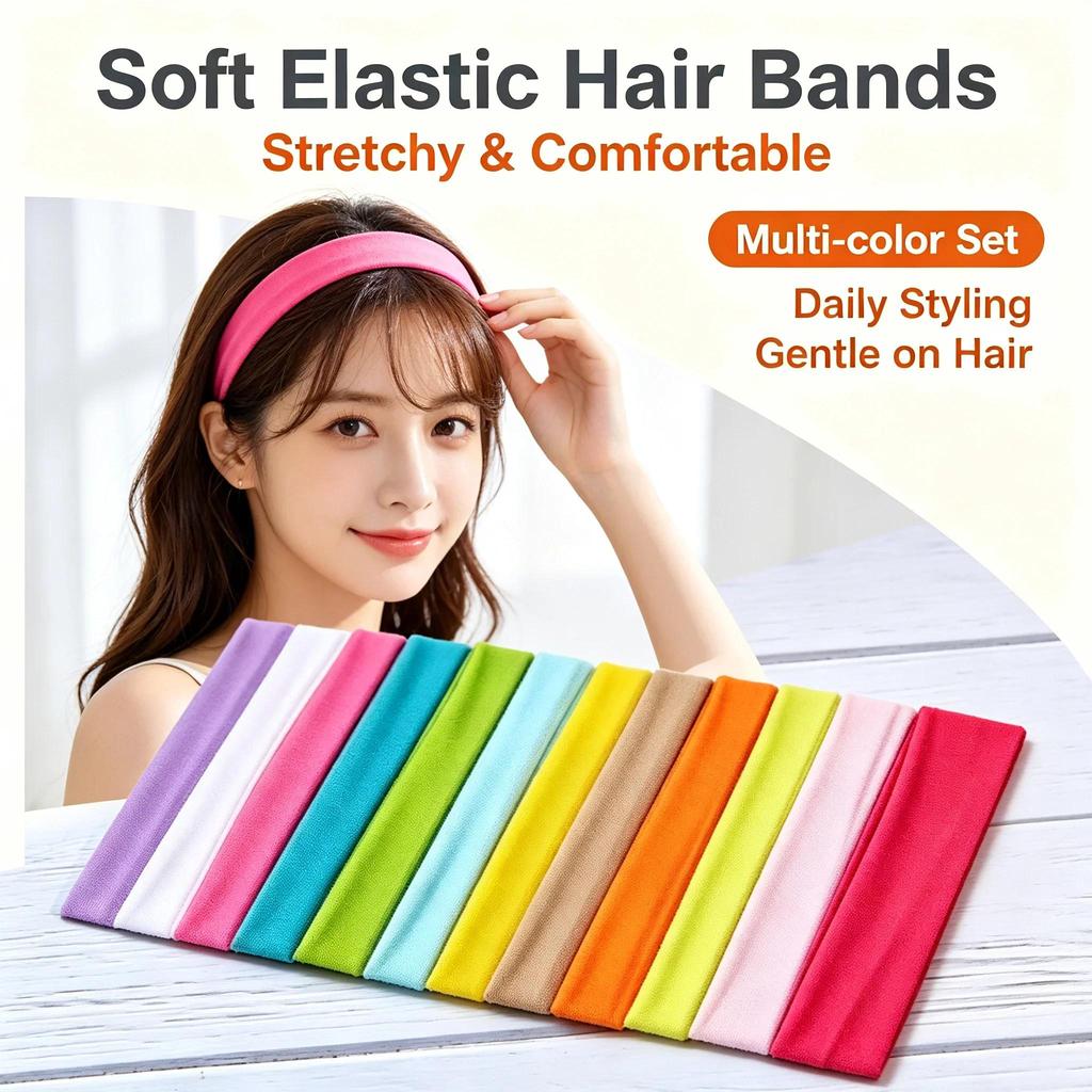 Cor Sólida Alta Elasticidade Yoga Bandana Absorção De Suor Esportes Hairband Largo Headwrap