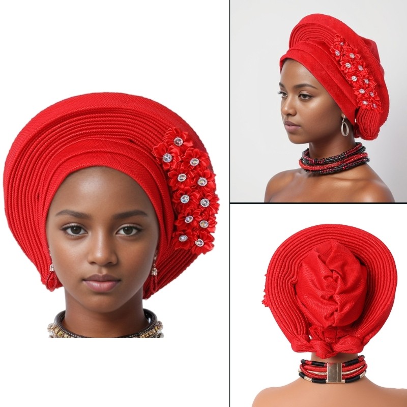 * Turbante Chapéu Étnico Africano Headwrap Multicamadas Lenço Casamento Bonnet