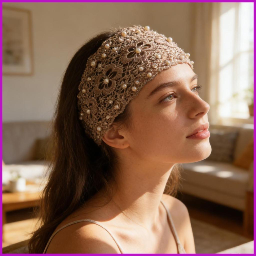 Tiaras De Renda Floral Pérola Headwrap Largo Elástico Boho Headbands Para Mulheres Casamento Estilo De Cabelo Viagem vzh