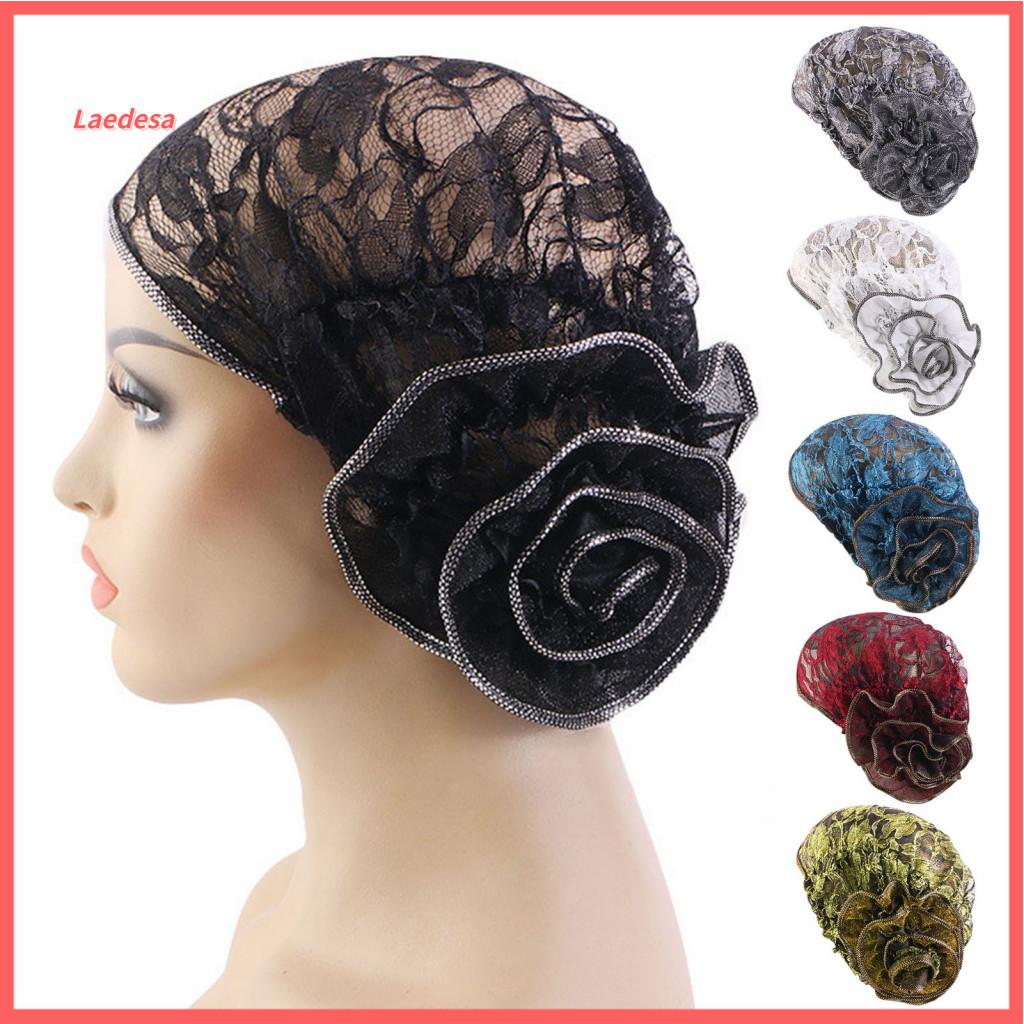 Skin-friendly Turban Non-stifling Headwrap Women’s Summer Hat with 3d Flower Lace Hollow High Elastic Retro Style Cap