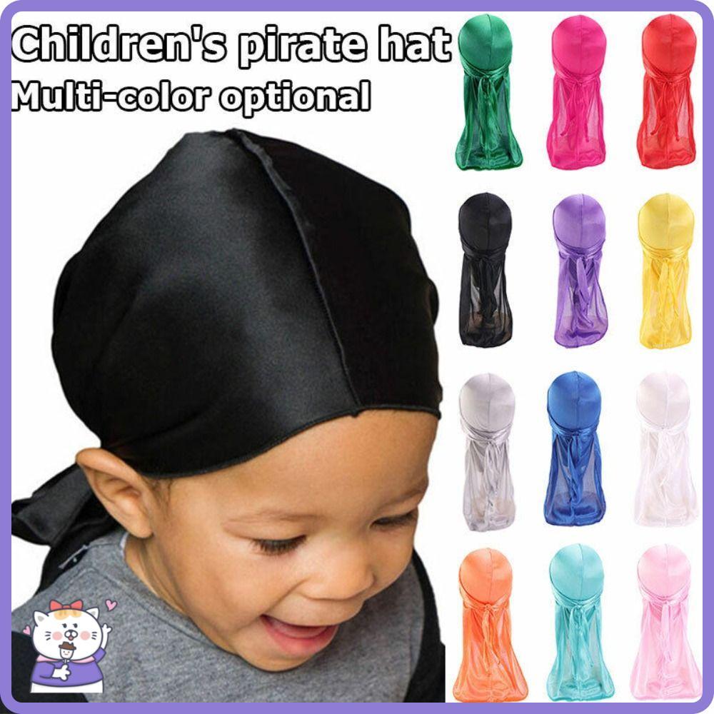 2 Pçs Chapéu Pirata , Imitação De Seda Durag Elástico Headwrap , Pré-Amarrado Cauda Longa Bebê Turbante Hijab Crianças