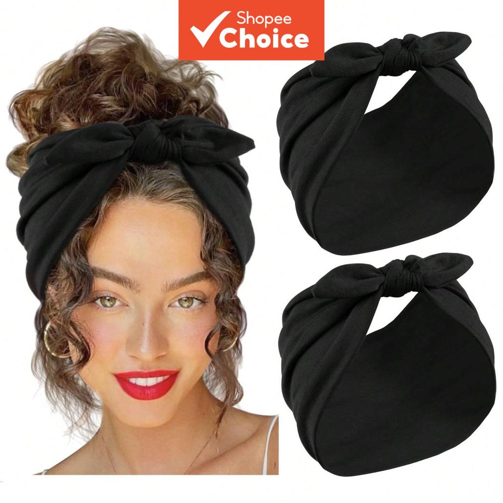 2 Pçs Preto Arco Headbands Para Mulheres 7 Polegada De Largura Antiderrapante Esportes Faixas De Cabelo Inverno Headwrap