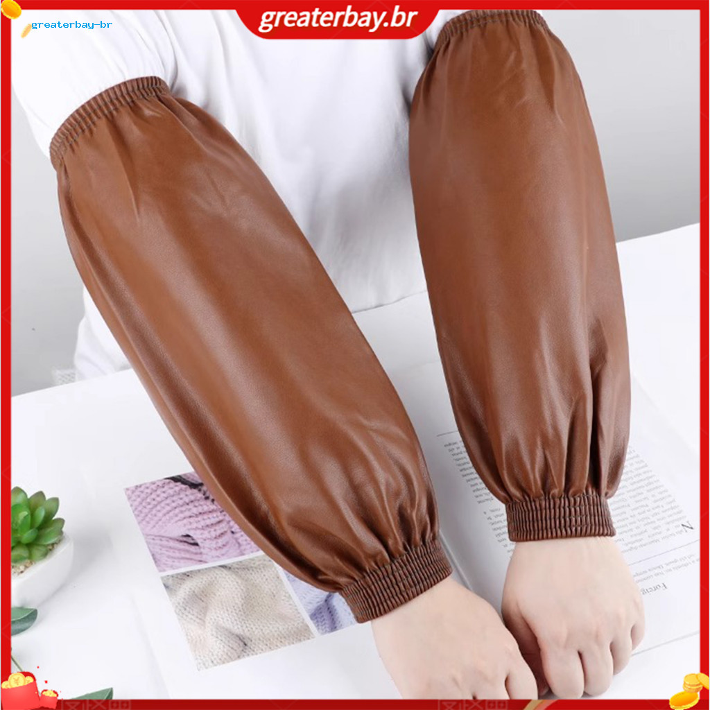 Waterproof Oil-proof Imitation Leather Arm Sleeves with Elastic Cuffs – Long Protective Covers for Kitchen Industrial