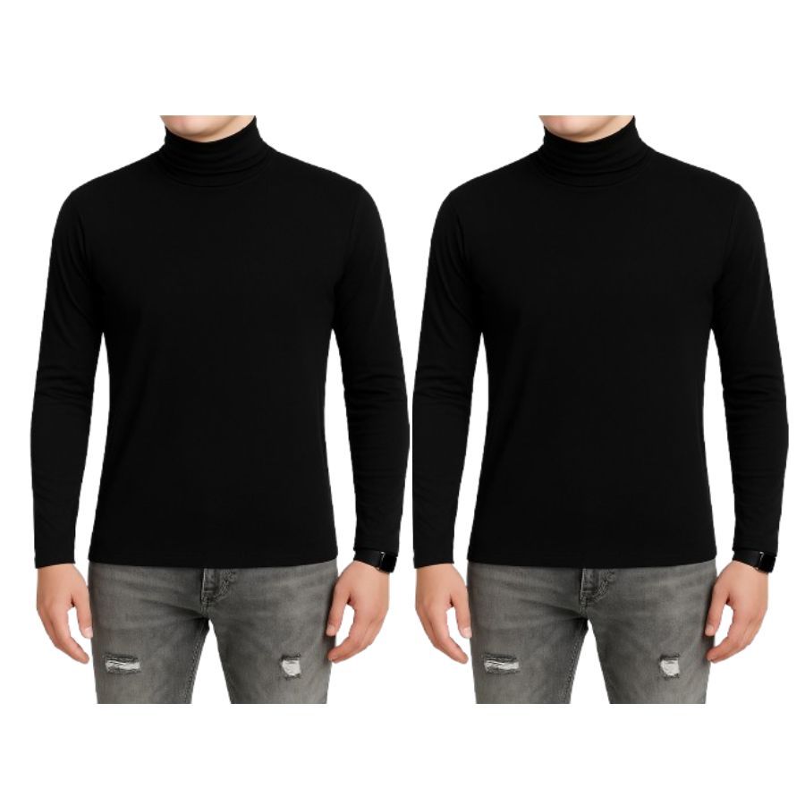 Kit 2 Blusas Pretas + Opção Avulsa - PT/BR/VR/AZ - Gola Alta Masculina Manga Longa Slim - Estilo Bás