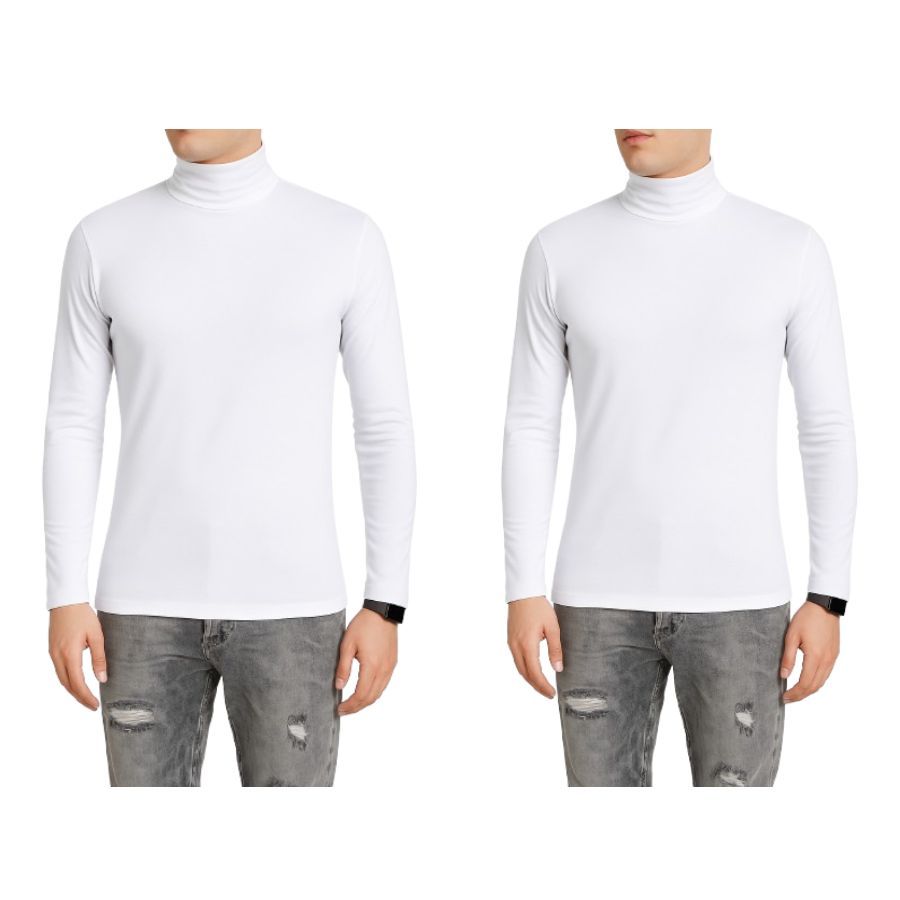 Kit 2 Blusas Masculinas Gola Alta Manga Longa Canelada Segunda Pele Slim Cacharrel Básica Lisa Meia Estação