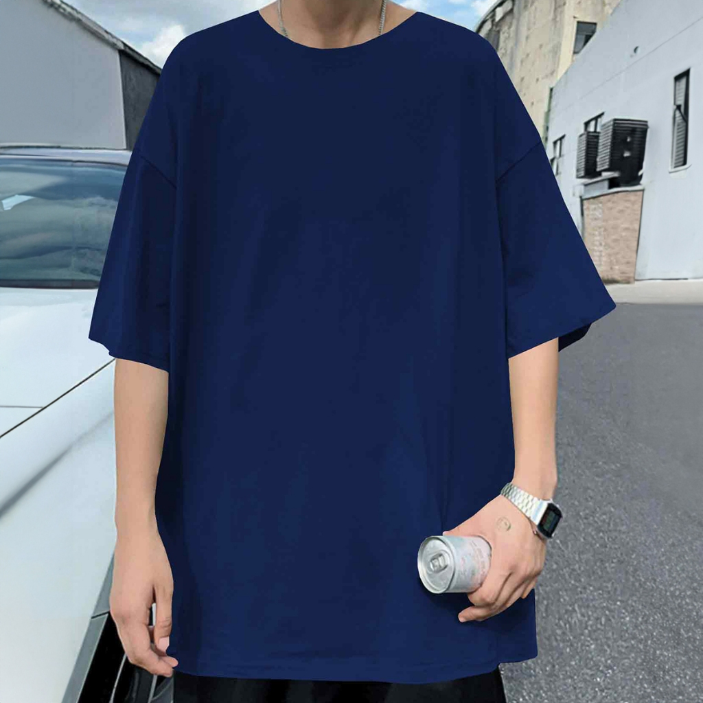 Camiseta Azul Marinho Larga Confortável Blusa Oversized Longa  Camisa Casual Fitness Sem Estampa Bá