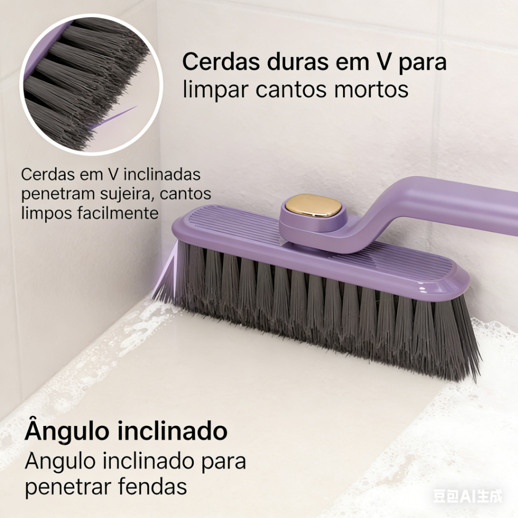 Escova de lacuna de placa multifuncional pode ser girada 360°, escova de banheiro, escova de alça longa especial para ba