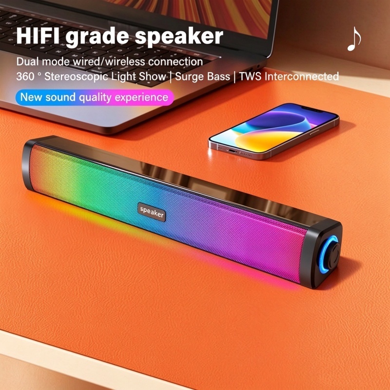 Alto-falante de computador Desktop Long Strip Subwoofer de alto Volume RGB Alto-falante Bluetooth