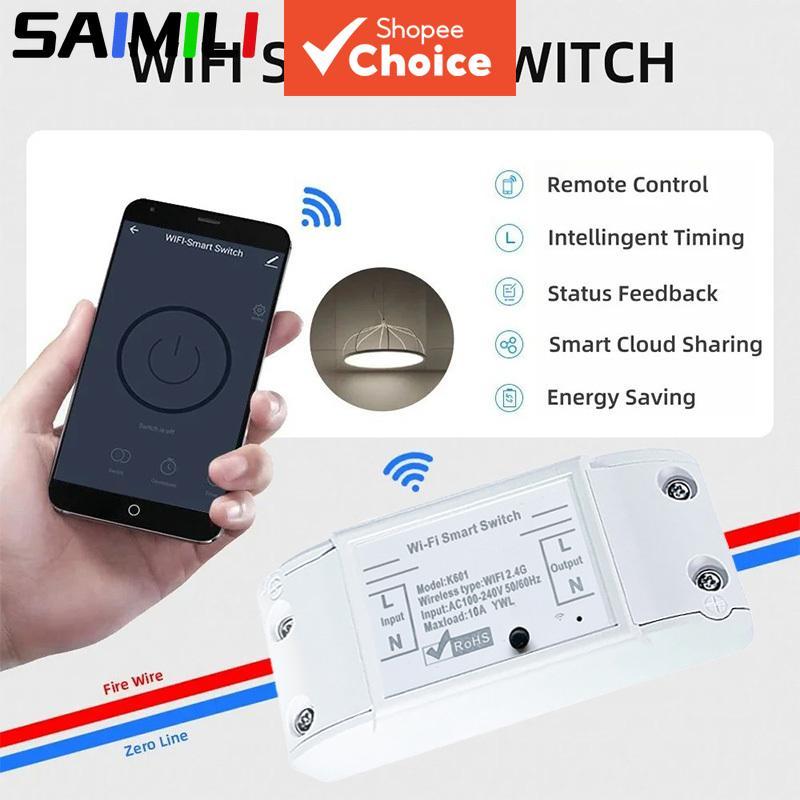 Interruptor Inteligente Saimili RF433MHz Mini Kit De Controle Sem Fio 16A Ac100-240V De Luz Parede Redonda Azul