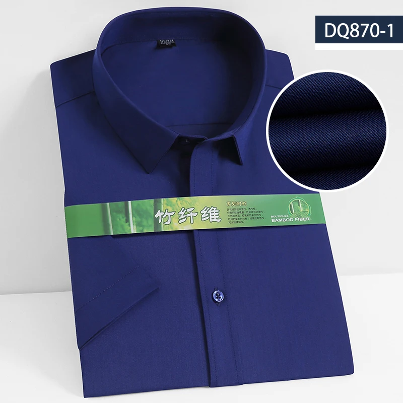 New Bamboo Fiber Stretch Men Shirt Fashion Casual Business Short-Sleeved Top Anti-Wrinkle No-Iron Solid Color Formal Shirt S-8XL