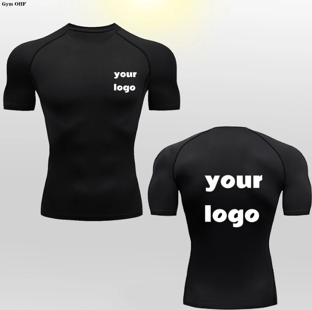 Men's Tshirt Custom Logo High Stretch Quick Dry Compression T-shirt Muscle Fit Athletic Workout Gym Top Fitness Bodybuilding Tee