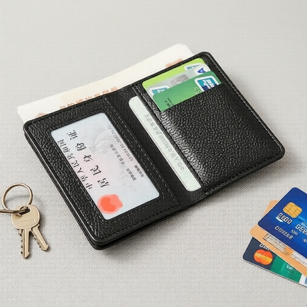 Carteira masculina de couro com estampa de lichia, estilo japonês, vertical curta – porta-cartões minimalista ultra fino