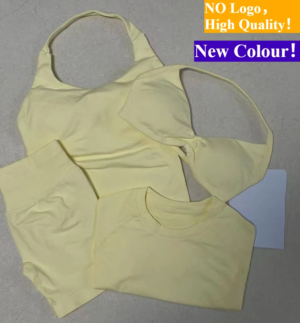 No Logo New Colour yoga running sports halter top fitness short sleeved round neck T-shirt stretch hip lifting shorts set